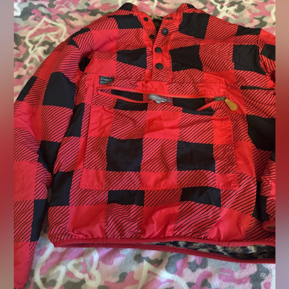 Simply Southern Plaid reversible Sweater Cheetah print Jacket